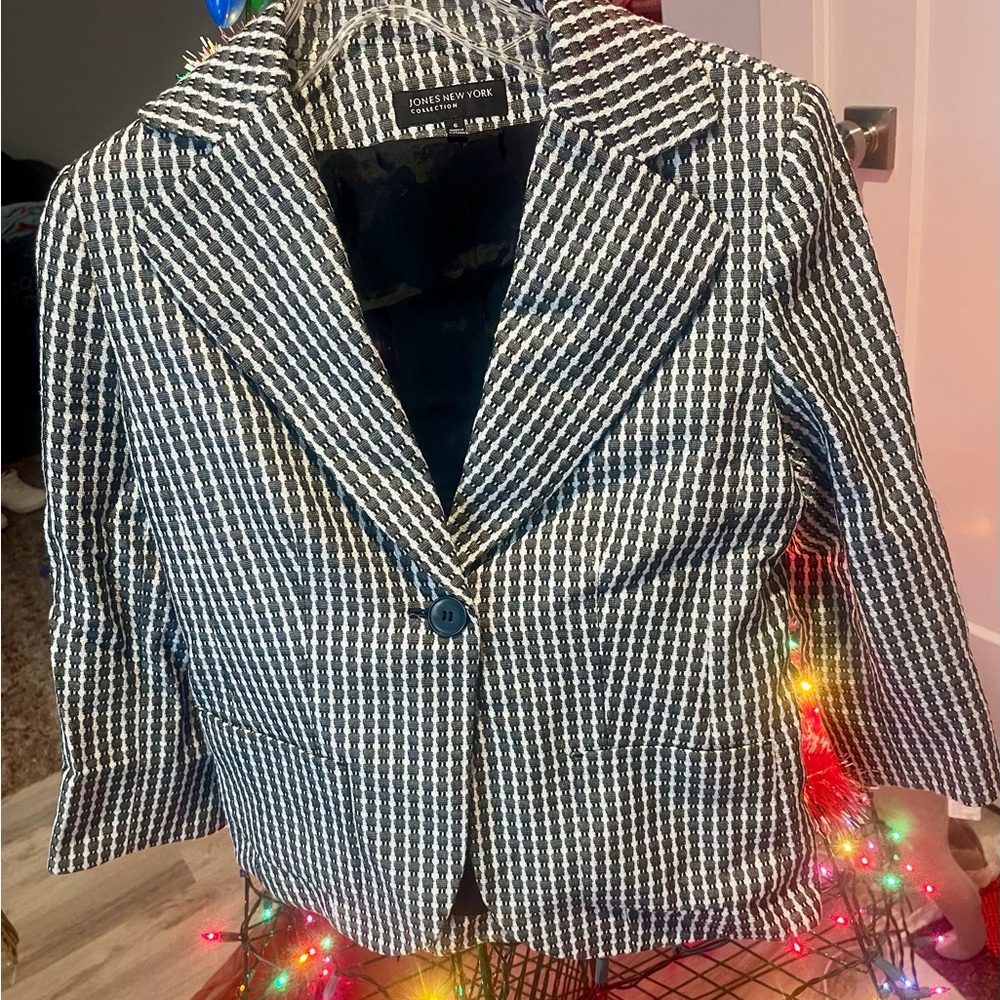 Jones New York Women's Black and White Checkered Blazer